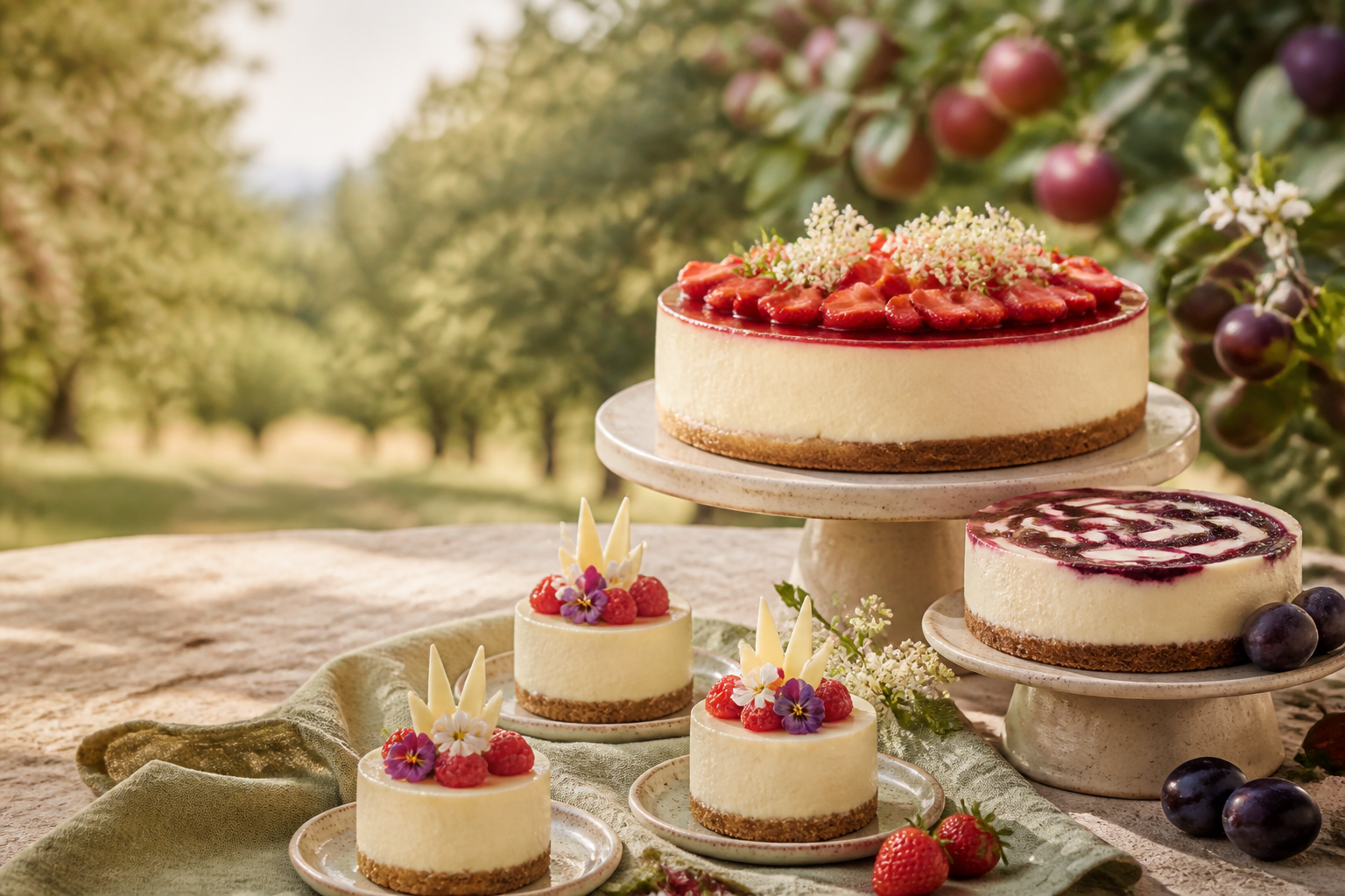 Seasonal fruit cheesecakes in a Vale of Evesham orchard